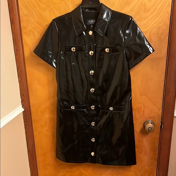 J.Crew Collection Shirtdress Faux Patent Leather Black Size 0 - Picture 1 of 5